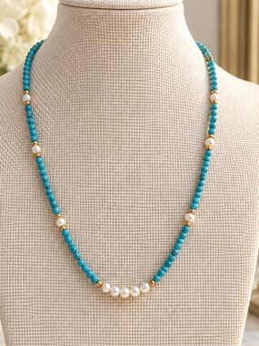 New Medina fine pearls - Turquoise and Pearl beaded Necklace